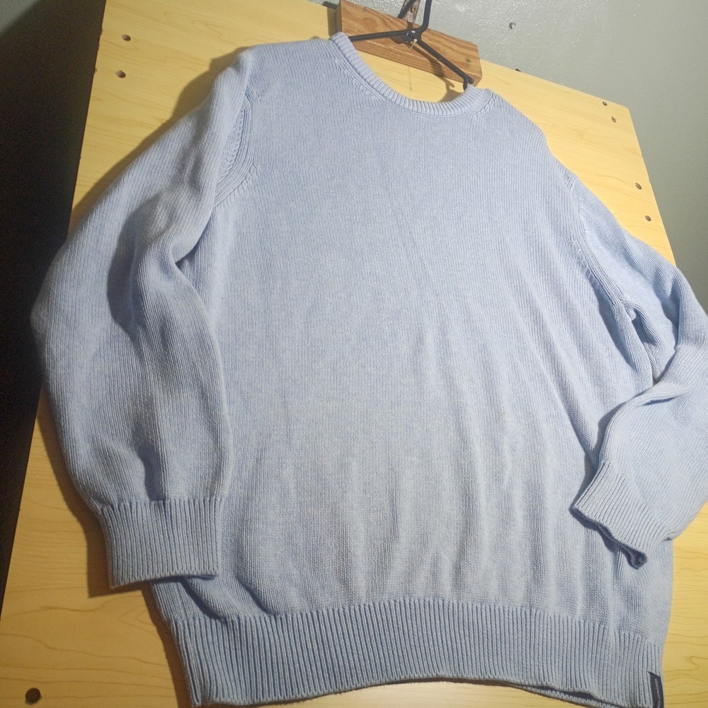 Vineyard Vines Crewneck Sweater Mens Large L Light Blue Ribbed Cotton Knit